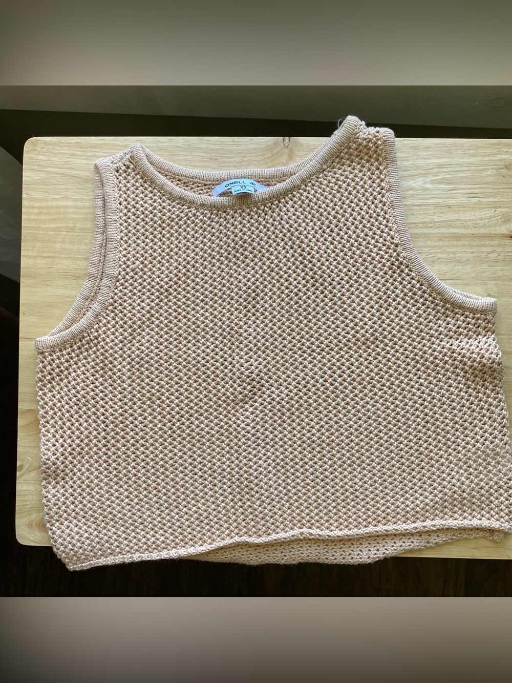 O'Neill beige crochet open knit crop tank top